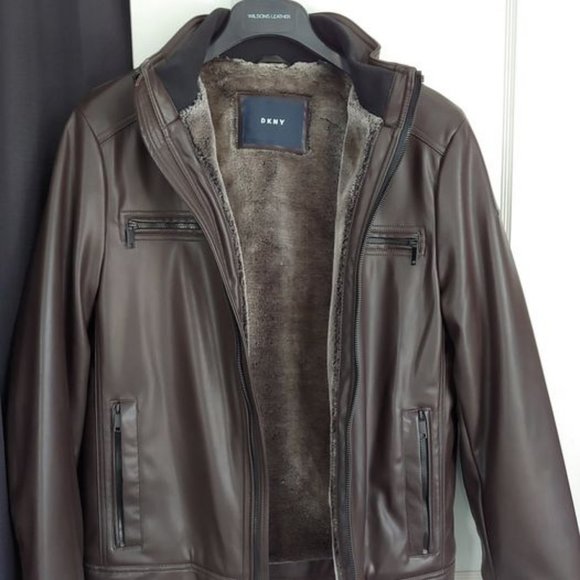 DKNY Dark Brown Leather Jacket - Picture 1 of 4